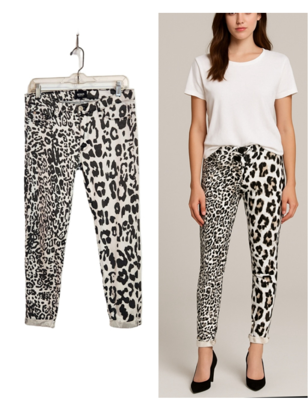 Hudson Harkin Cheetah Print Cropped Super Skinny Cuff Jeans Black/White 30
